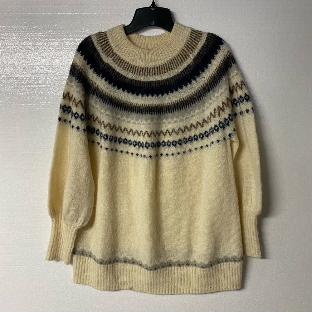 J.Crew Sweater Men L Multicolor Fair isle Holiday Ribbed Trim Alpaca Wool Blend